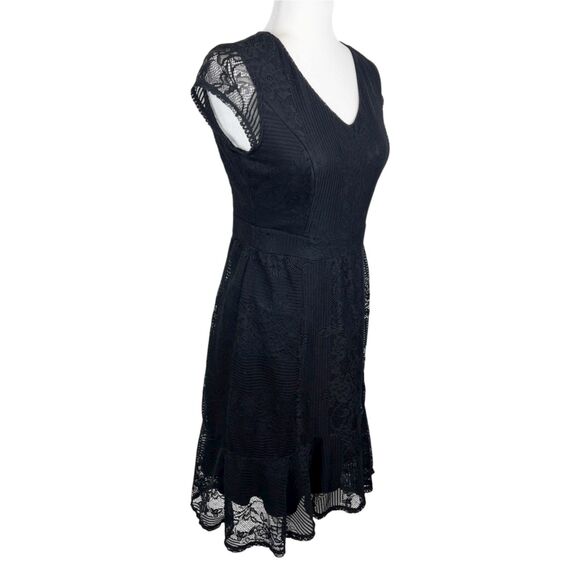 NY Collection Dress Women Extra Small Black Floral Lace Short Sleeve Fit Flare - Picture 4 of 11